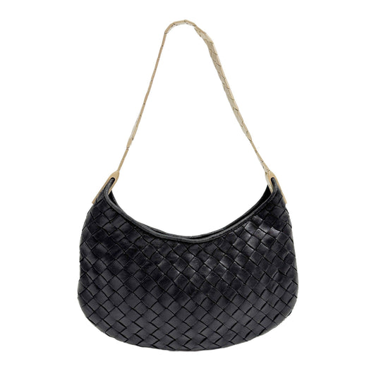 Intrecciato Black Leather Shoulder Bag