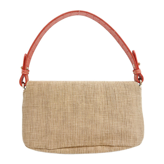 Raffia with Pink Salmon Leather Shoulder Bag