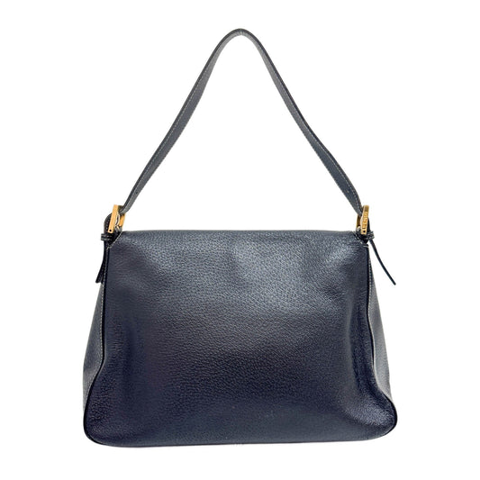 Mamma Baguette in Black Leather and Turquoise Buckle Shoulder Bag