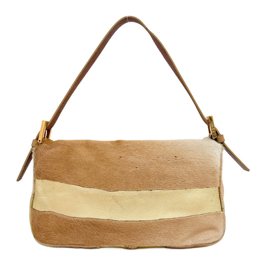 Baguette in Beige Pony Hair with Gold Details Shoulder Bag