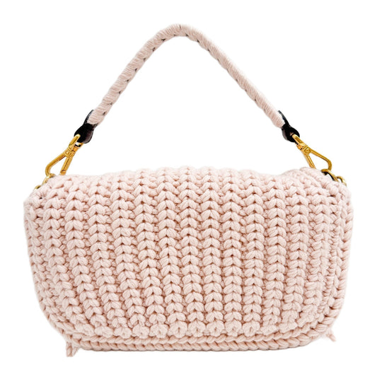 Baguette Knitted Pink Wool Two Way Bag