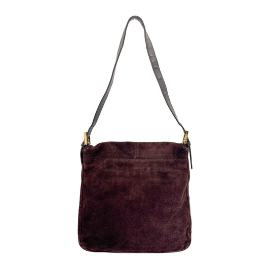 Brown Suede with Gold Buckle Shoulder Bag