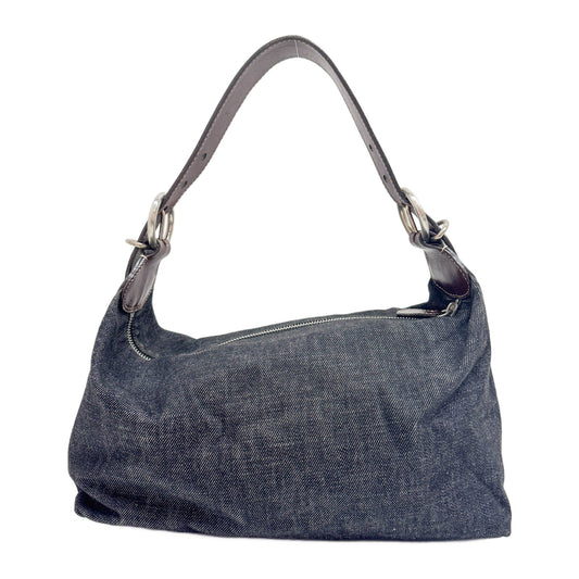 Black Denim with Brown Leather Shoulder Bag