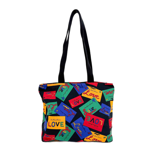 Multicolor "LOVE" Postcard Nylon Shoulder Tote Bag