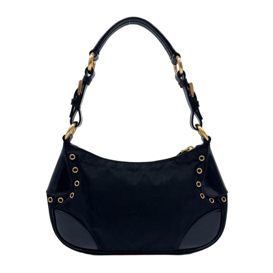 Cleo Eyelet Studs Black Nylon Shoulder Bag