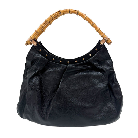 Vintage Bamboo Hobo Black Leather Tote Bag