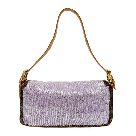 Baguette Gold Leather and Lavender and Yellow Sequin Shoulder Bag