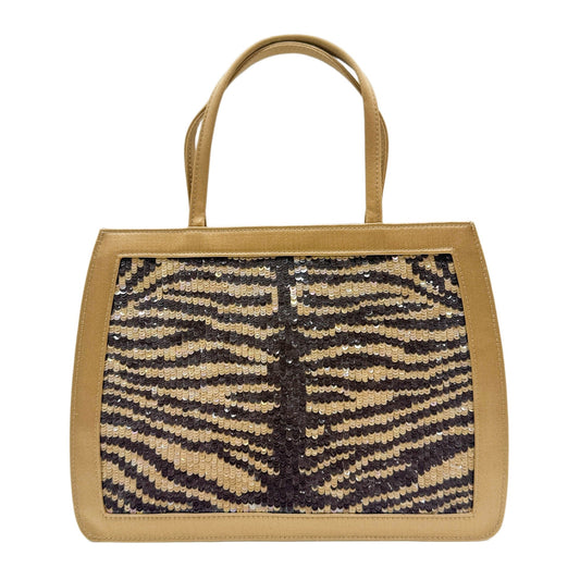 Silk Frame Gold and Brown Zebra Print Sequin Hand Bag