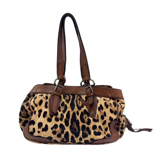 Brown Leopard Print Cotton Shoulder Bag