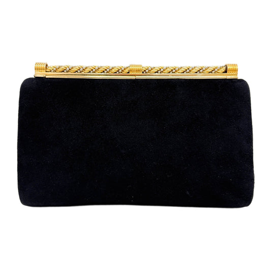 Braided Metal Clasp Black Suede Clutch Bag