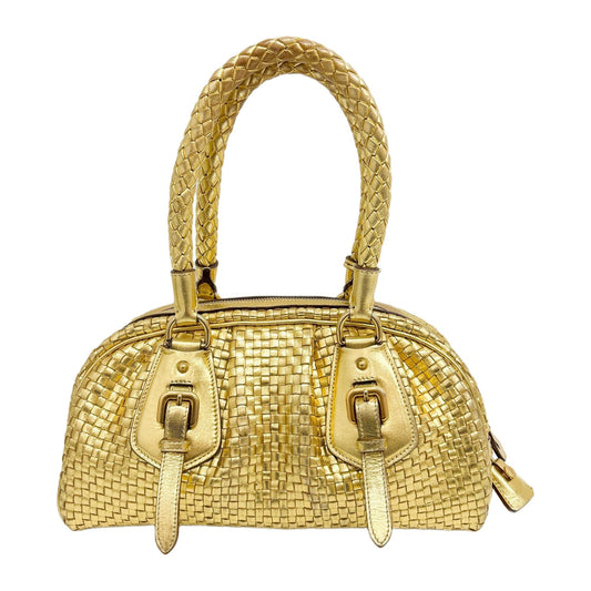 Woven Gold Leather Shoulder Bag