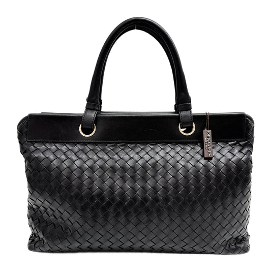 Intrecciato Black Leather Two Way Bag