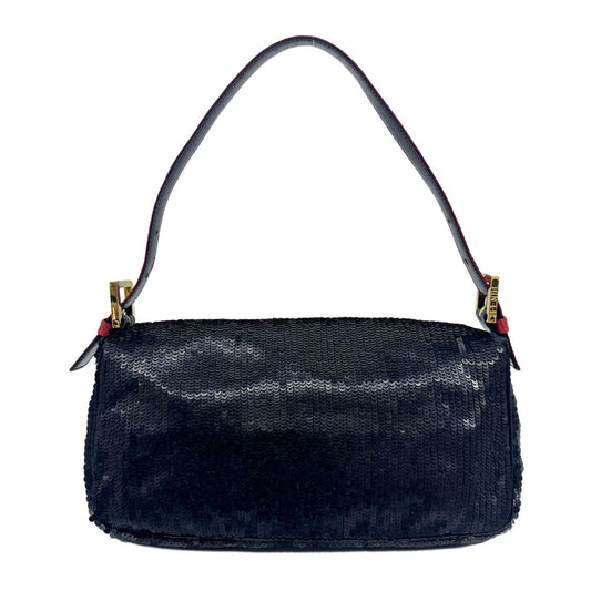 Baguette Black Squin & Red Leather Shoulder Bag