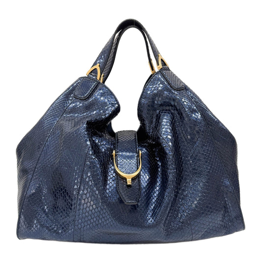 Stirrup Metallic Midnight Blue Python Embossed Leather Shoulder