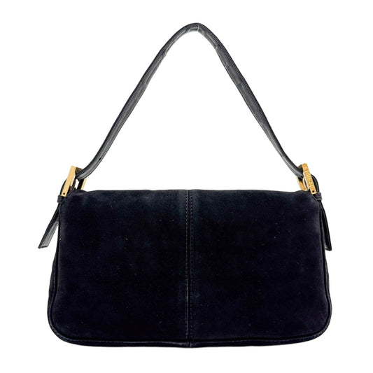 Baguette Black Suede Shoulder Bag