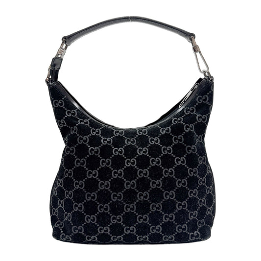 Black GG Canvas Suede Shoulder Bag
