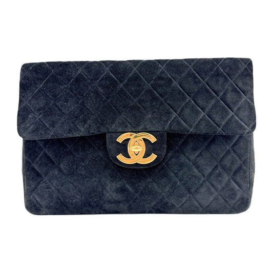 Maxi Classic Flap Matelasse Black Suede Shoulder Bag