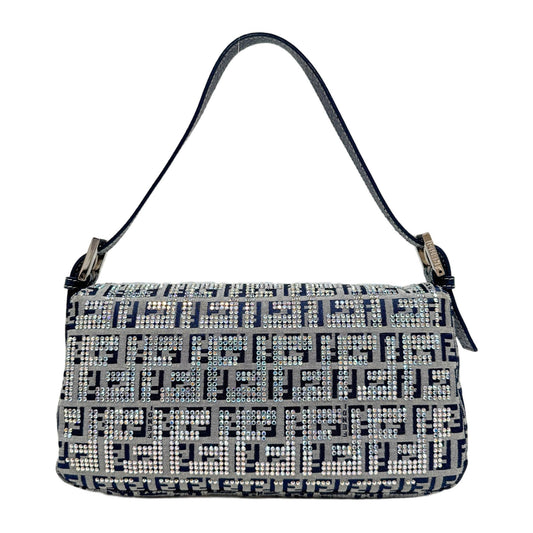 Baguette Navy Zucchino Crystal Shoulder Bag