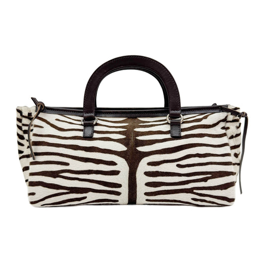 Zebra Print Brown Pony Hair Hand Bag