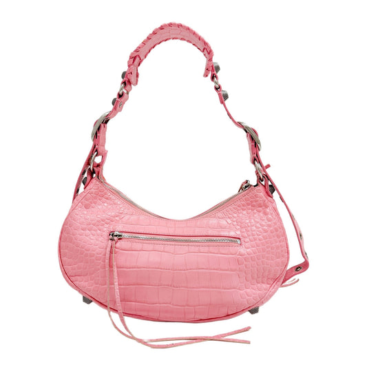 Giant 21 Le Cagole Crocodile Embossed Pink Leather Shoulder Bag