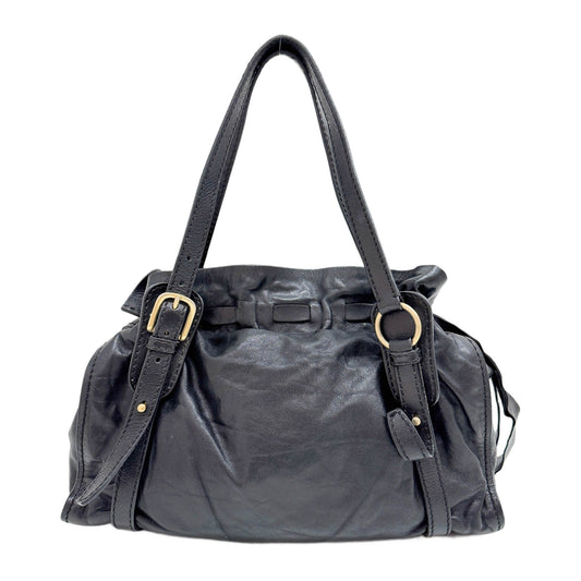 Vitello Lux Bow Black Leather Shoulder Bag