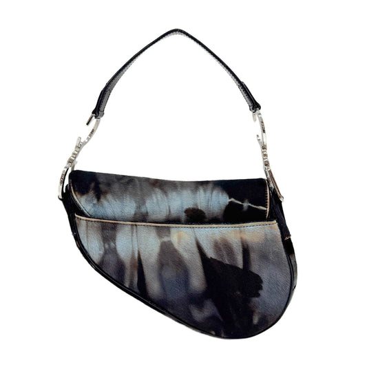 Saddle Blue and Brown Tie-Dye Pony Hair Shoulder Bag