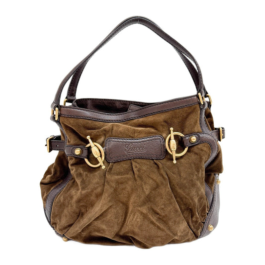 Horsebit Brown Sude Shoulder Bag