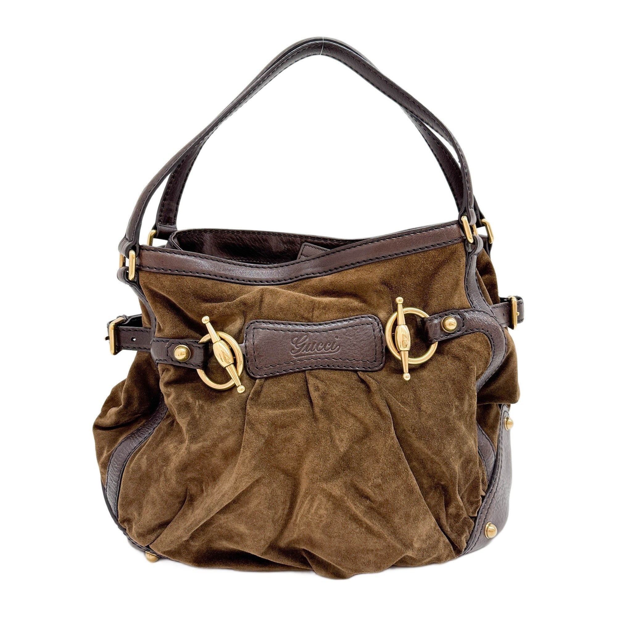 Horsebit Brown Sude Shoulder Bag