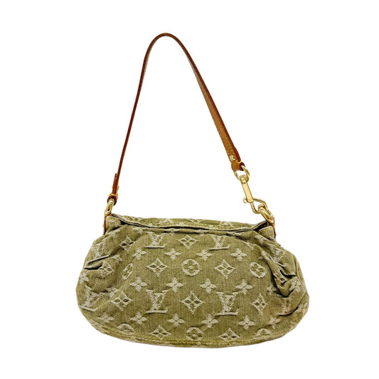 Pleaty Green Monogram Denim Shoulder Bag