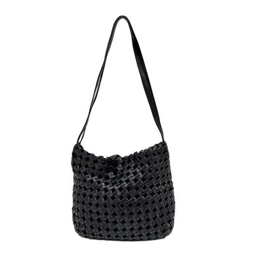 Intrecciato Black Leather Shoulder Bag