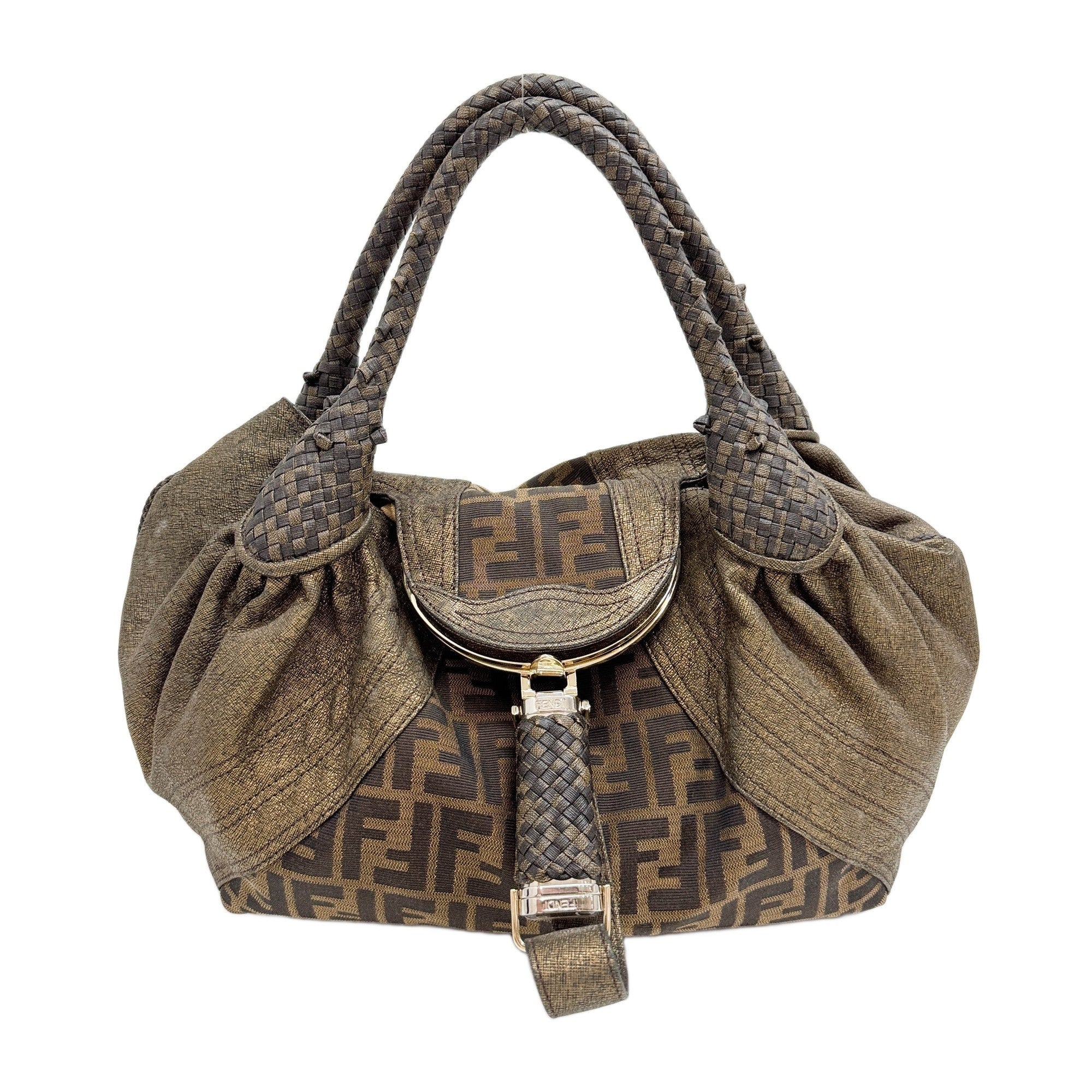 Spy Brown Zucca Canvas & Metallic Leather Shoulder Bag