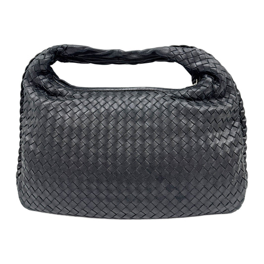 Intrecciato Black Leather Shoulder Bag