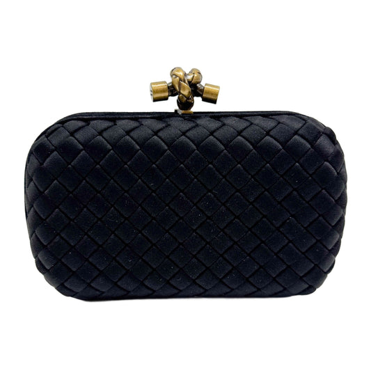 Knot Intrecciato Black Satin Clutch Bag