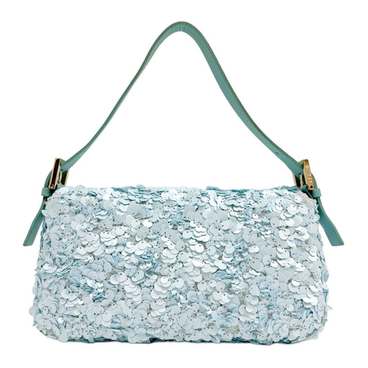 Baguette Sky Blue Sequin Shoulder Bag