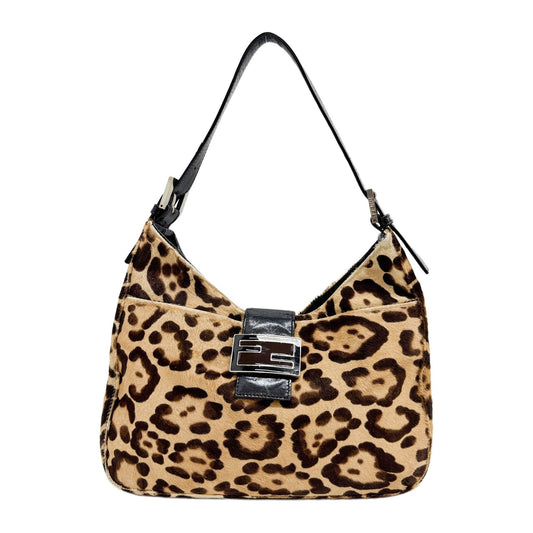 Brown Jaguar Print Pony Hair Hobo Shoulder Bag