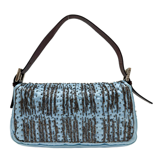 Baguette Beaded Blue Satin Shoulder Bag