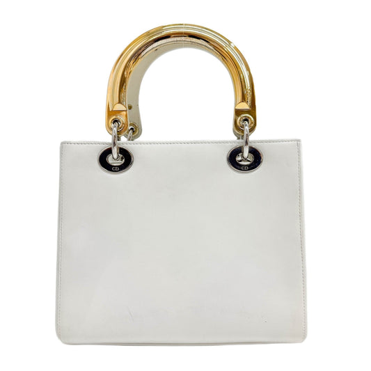 Lady Dior Patchwork White Leather Hand Bag