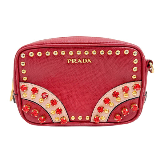 Mini Saffiano Vernice Red Embellished Camera Bag