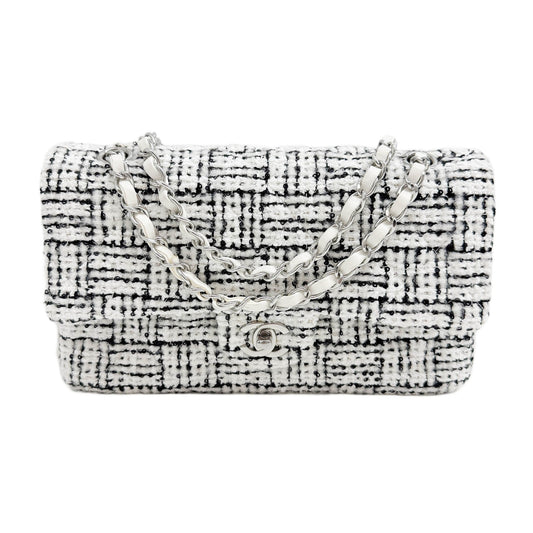 Classic Double Flap 2021-2026 Black & White Tweed Shoulder Bag