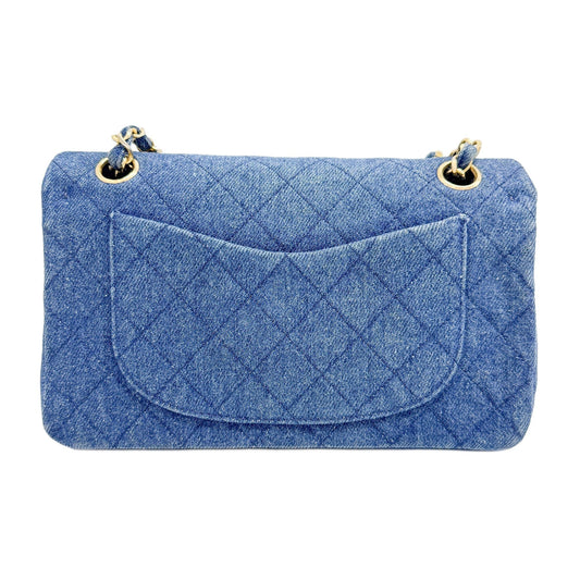 Classic Double Flap Blue Matelasse Denim Shoulder Bag