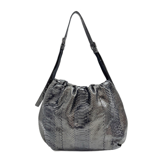 Metalic Grey Python Embossed Leather Shoulder Bag