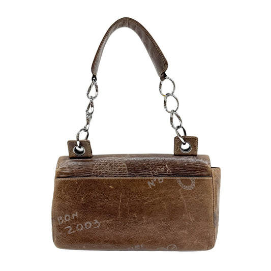 Mademoiselle Flap Graffiti Brown Leather Shoulder Bag