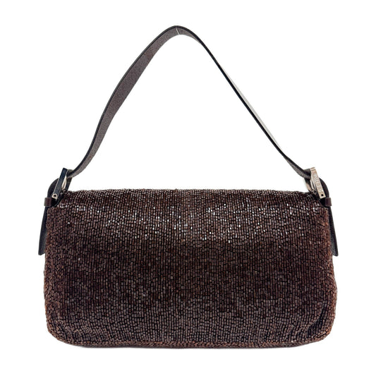Baguette Brown Beaded Shoulder Bag