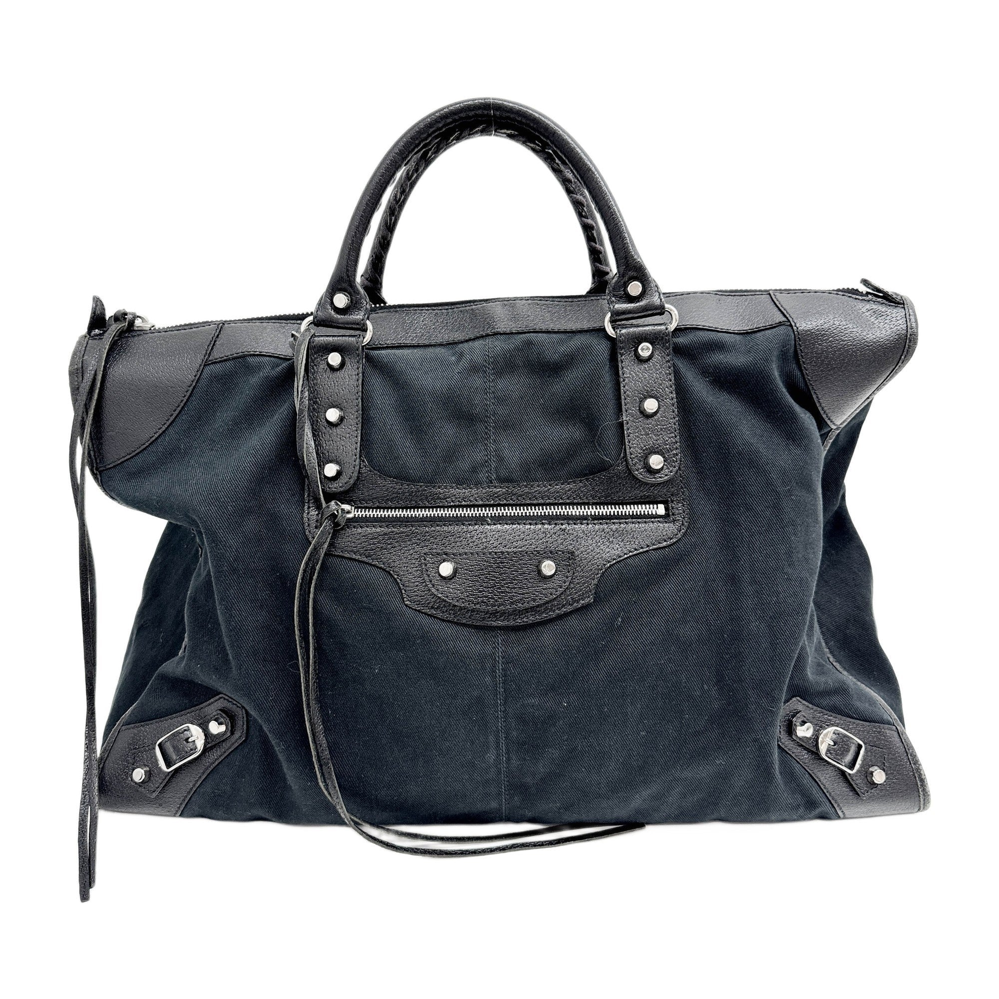 Maxi Black Canvas with Leather Details Handle Bag