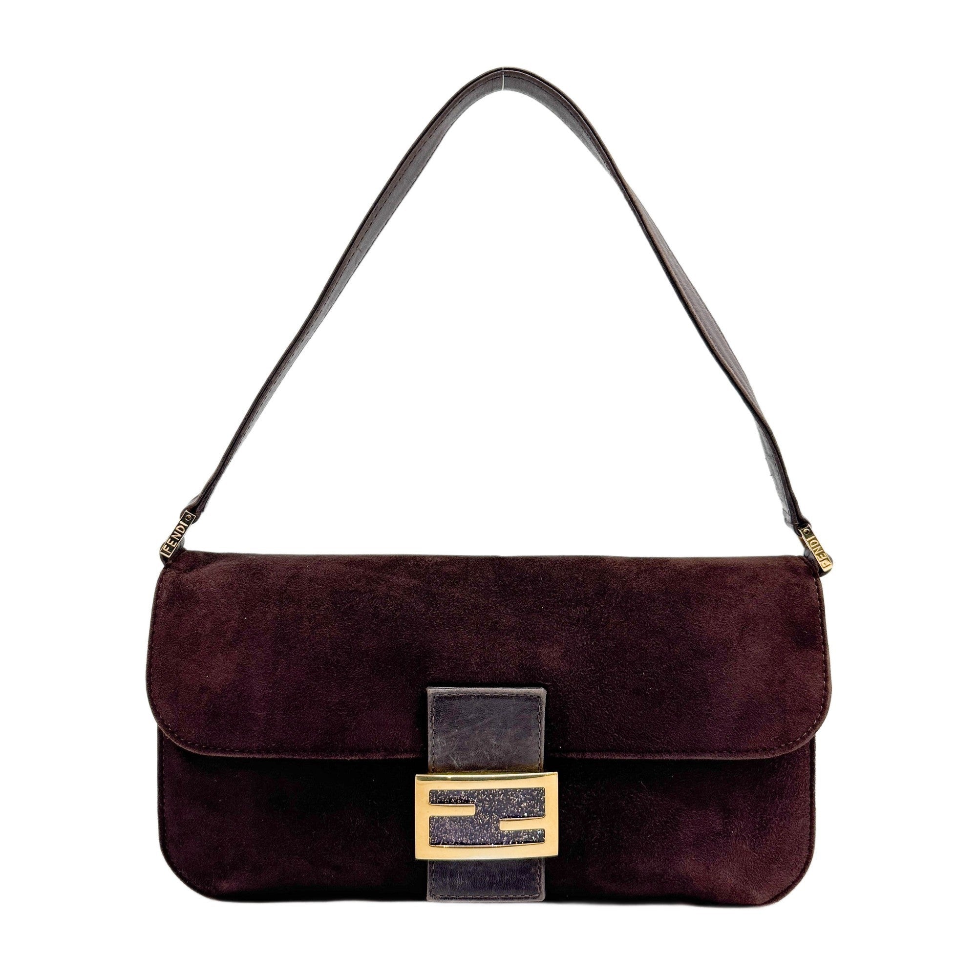 Baguette Brown Suede Shoulder Bag