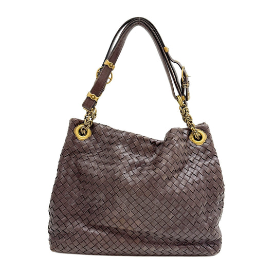 Intrecciato Brown Leather Shoulder Bag