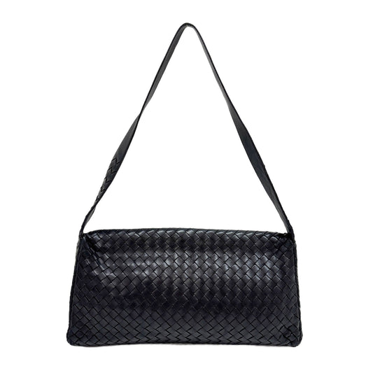 Black Intrecciato Clasp Shoulder Bag