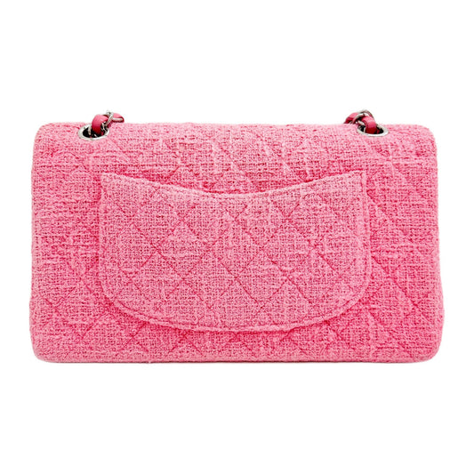 Classic Double Flap Crystal Sakura Pink Tweed Shoulder Bag