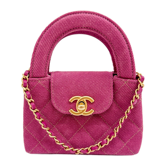 Nano Kelly Shopper 2021-2026 Matelasse Pink Denim Two Way Bag