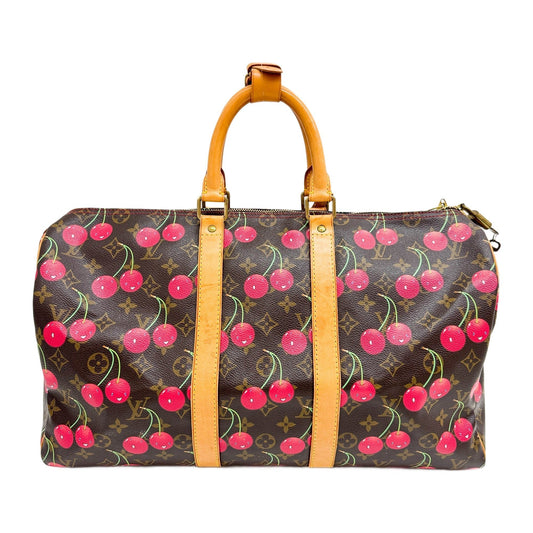 LV x TM Keepall 45 Holdall Brown Monogram and Cherry Print Handle Bag